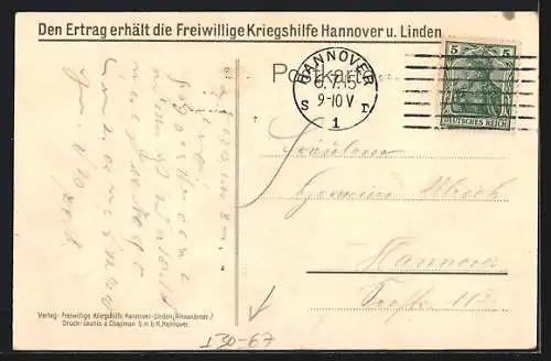 Künstler-AK Hannover-Linden, Freiwillige Kriegshilfe, Sterbender Soldat und Engel