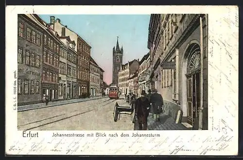 AK Erfurt, Johannesstrasse mit Blick nach dem Johannesturm, mit goldenen Fenstern