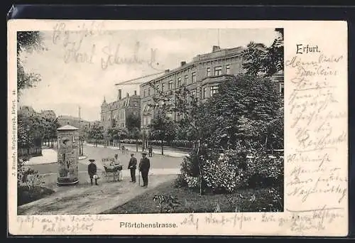 AK Erfurt, Pförtchenstrasse mit Anlage und Litfasssäule