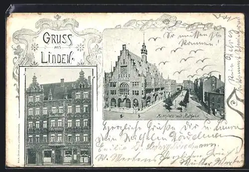 AK Linden / Hannover, Hotel zur Markthalle, Marktplatz mit Rathaus