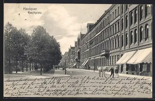 AK Hannover, Strasse am Raschplatz mit Promenadenallee, Pferd