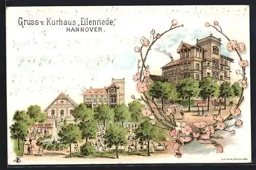 Lithographie Hannover, Kurhaus Eilenriede, Garten