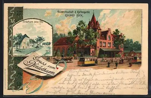 Lithographie Hannover, Waldwirtschaft & Kaffeegarten Pferdethurm