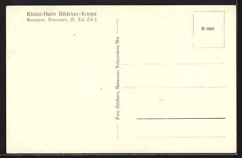 AK Hannover, Kinder-Heim Bödeker-Krippe, Friesenstrasse 27