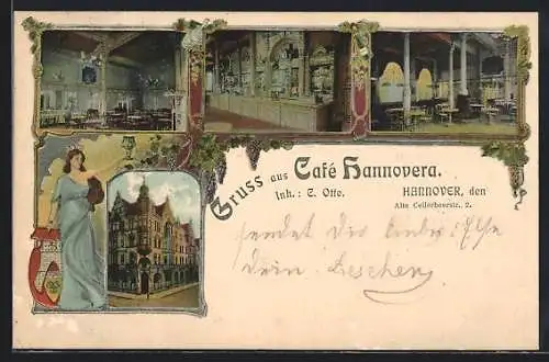 AK Hannover, Cafe Hannovera, Alte Cellerheerstrasse 2, Innenansichten