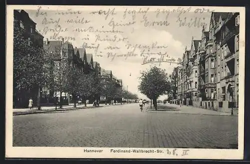 AK Hannover, Ferdinand-Wallbrecht-Strasse mit Radfahrerin