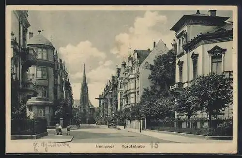 AK Hannover, Yorckstrasse mit Kirche