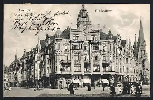 AK Hannover, Strasse am Listertor mit Geschäften