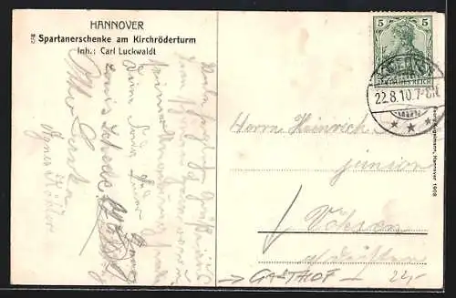 AK Hannover, Gasthof Spartanerschenke am Kirchröderturm von Carl Luckwaldt