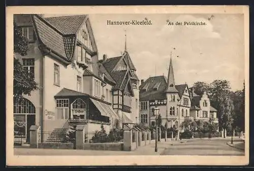 AK Hannover-Kleefeld, An der Petrikirche mit Konditorei-Cafe