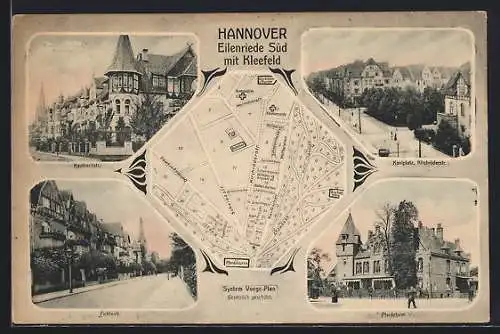 AK Hannover, Kaulbachstrasse, Fichtestrasse, Stadtplan Eilenriede Stüd mit Kleefeld: Kirchröderstr. und Scheidestr