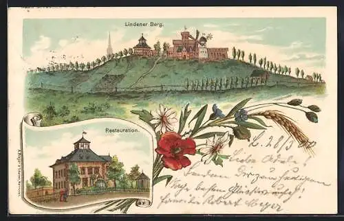 Lithographie Hannover, Gasthof am Lindener Berg mit Windmühle