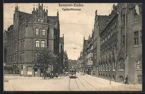 AK Hannover-Linden, Egestorffstrasse mit Strassenbahn