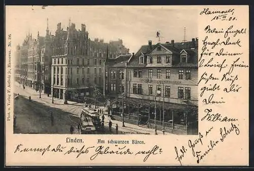 AK Linden / Hannover, Strassenbahn am Hotel zum schwarzen Bären