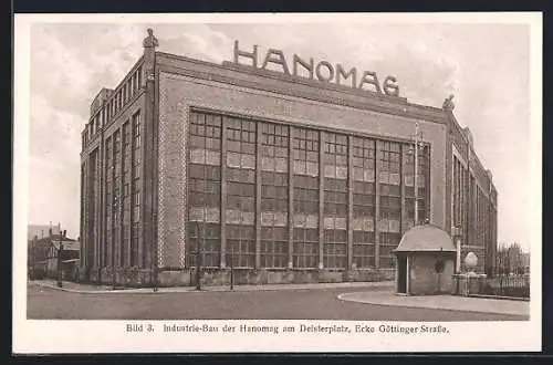 AK Hannover-Linden, Industrie-Bau der Hanomag am Deisterplatz, Ecke Göttinger Strasse