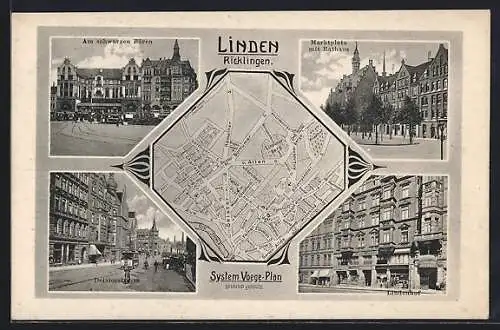 AK Linden-Ricklingen / Hannover, Stadtplan, am schwarzen Bären, Marktplatz mit Rathaus, Deisterstrasse, Haus Lindenhof