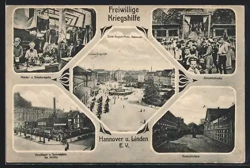 AK Hannover-Linden, Freiwillige Kriegshilfe eV, Kleider- & Schuhausgabe, Kasperletheater, Hauptlager und Sammelplatz