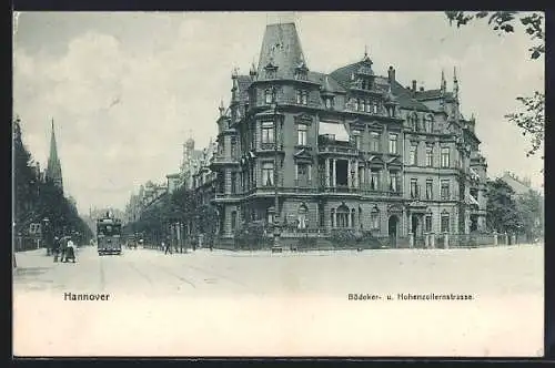 AK Hannover, Bödeker- & Hohenzollernstrasse mit Strassenbahn