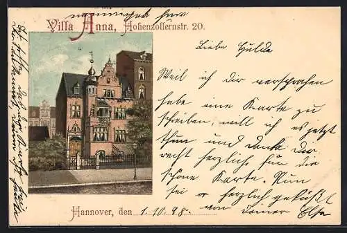 Lithographie Hannover, Die Villa Anna, Hohenzollernstrasse 20