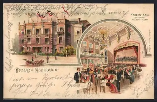 Lithographie Hannover, Das Gasthaus Tivoli mit Konzertsaal