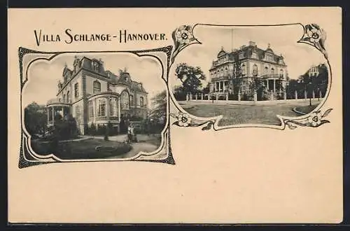 AK Hannover, Die Villa Schlange, Jugendstil-Passepartout