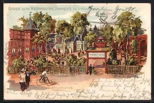 Lithographie Hannover-Steuerndieb, H. Wilkening`s Waldrestaurant Löwenpark