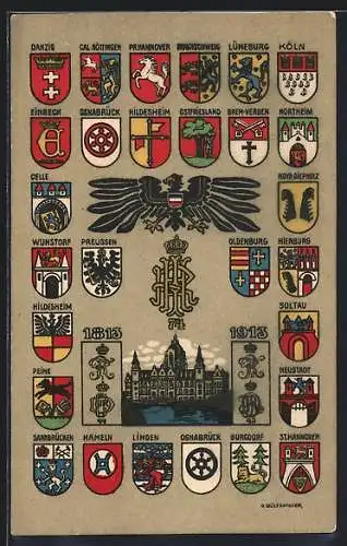 AK Hannover, 100-jahr-Feier des 1. Hannov. Inf.-Regt. Nr. 74, Wappen mit Reichsadler