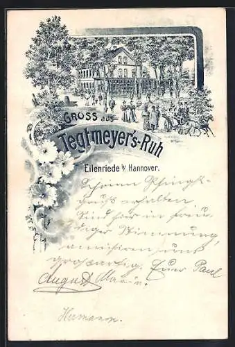 Lithographie Eilenriede b. Hannover, Gasthaus Tegtmeyer`s Ruh