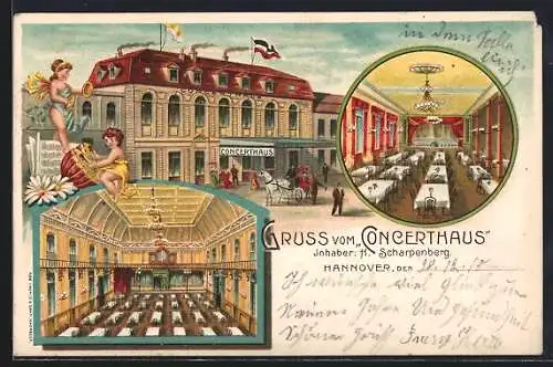 Lithographie Hannover, Restaurant Concerthaus, Inh. H. Scharpenberg, Innenansicht