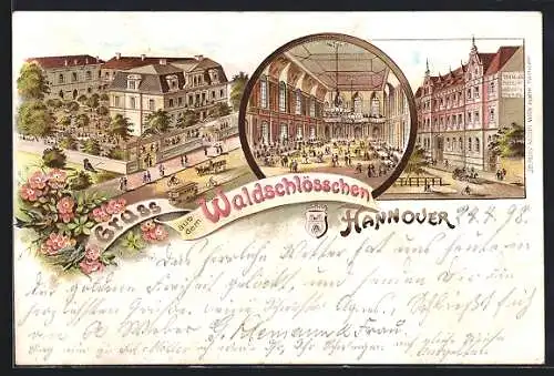 Lithographie Hannover, Gasthof Waldschlösschen, Restaurant von Fritz Huhs.