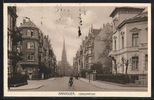 AK Hannover, Blick in die Yorkstrasse gegen die Kirche