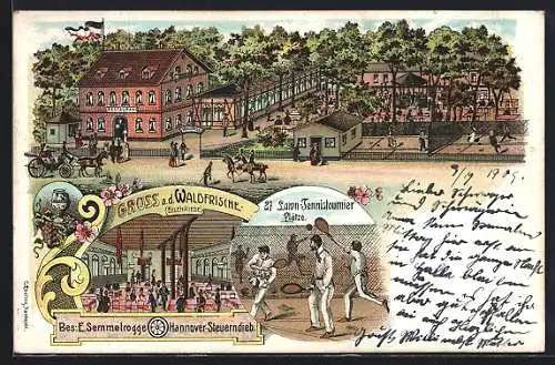 Lithographie Hannover, Restaurant Waldfrische, Bes. E. Semmelrogge, Tennistournier