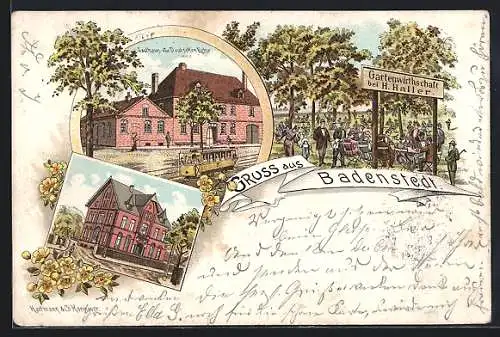 Lithographie Badenstedt / Hannover, Gasthaus zru Deutschen Eiche, Gartenwirtschaft bei H. Haller