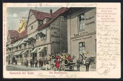 AK Hannover, Brandstrasse, Hotel du Brand bei Nacht