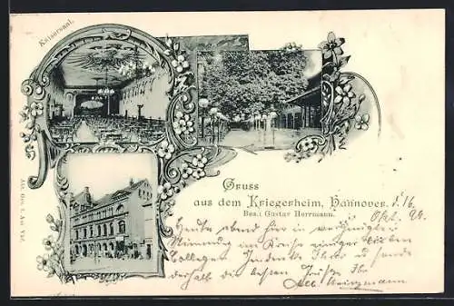 AK Hannover, Gasthaus Kriegerheim v. Gustav Herrmann, mit Festsaal und Gartenwirtschaft