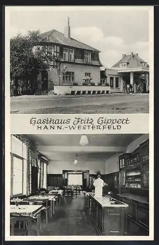 AK Hann.-Westerfeld / Hannover, Das Gasthaus Fritz Gippert, mit Innenansicht