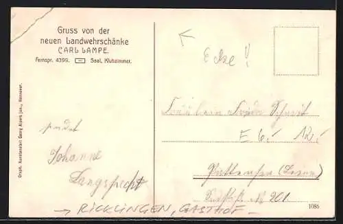 AK Ricklingen, Gasthof Zur neuen Landwehrschenke, Bes. Carl Lampe