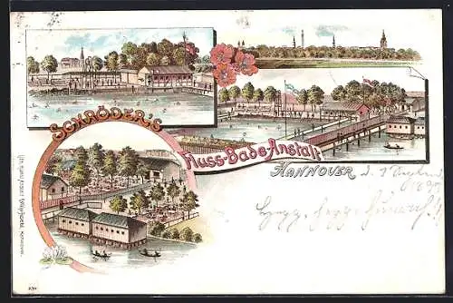 Lithographie Hannover, Schröder`s Fluss-Bade-Anstalt