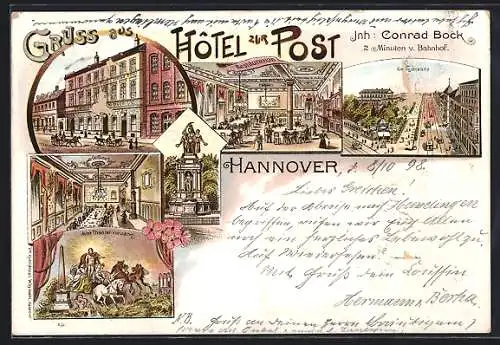 Lithographie Hannover, Hotel zur Post, Inh. Conrad Bock, Georgstrasse