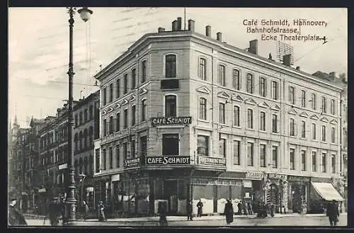 AK Hannover, Café Schmidt, Bahnhofstrasse, Ecke Theaterplatz