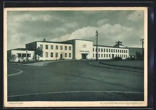 AK Hannover, Flughafenempfangsgebäude mit Strassenpartie