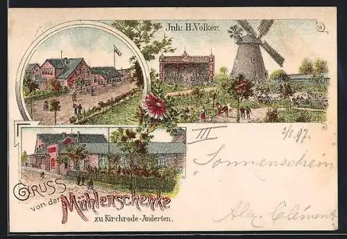 Lithographie Kirchrode-Anderten, Restaurant Mühlenschenke, Inh. H. Volker