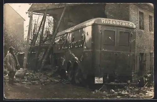 Foto-AK Hildebrand LKW mit Kennzeichen IA-29350 nach Unfall