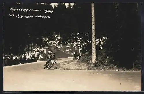 AK Bussinger auf seinem Motorrad beim Kesselbergrennen 1929