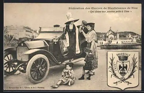 AK Nice, Auto Berliet (190), Federation des Oeuvres de Bienfaisance, Frauen am Auto mit Kindern