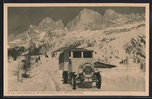 AK NAG-Lastwagen im winterlichen Hochgebirge