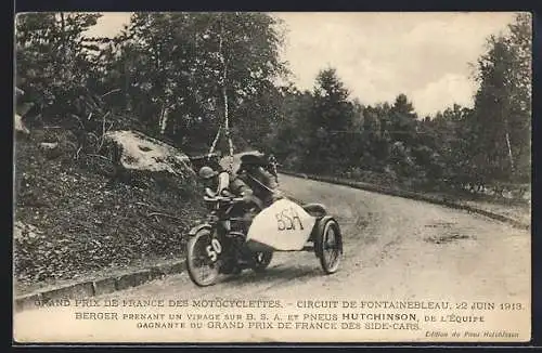 AK BSA Motorrad beim Rennen Circuit de Fontainebleau 1913, am Steuer Berger