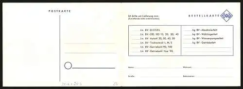 Klapp-AK Bauer auf seinem Traktor, Reklame für BV-Diesel