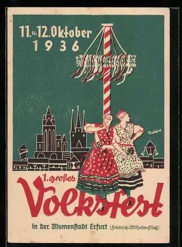 Künstler-AK Erfurt, 1. grosses Volksfest am 11. und 12. Oktober 1936 am Firedirch-wilhelm-Platz