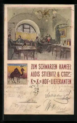 Lithographie Wien, Gasthaus zum Schwarzen Kameel, Bogengasse 5